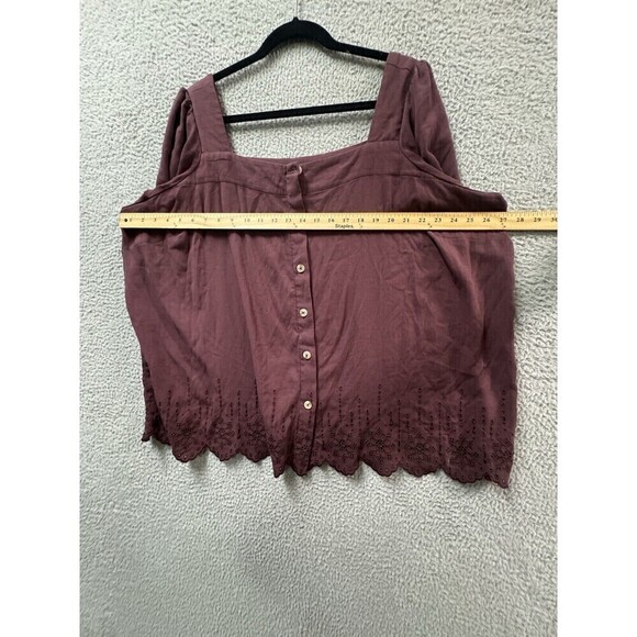 Torrid Shirt Womens 3X Burgundy Short Sleeve Embroidered Plus Size Blouse Top - Picture 5 of 7
